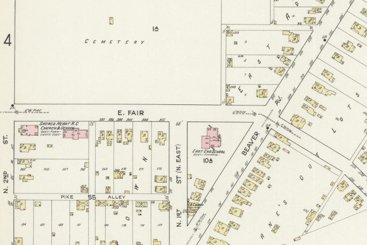 Beaver Avenue in New Philadelphia, Ohio depicted on the 1914 Sanborn Fire Insurance Map. (Source: loc.gov)
