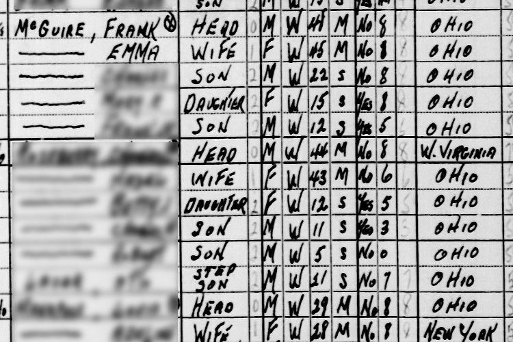 The McGuire family recorded on the 1940 census for Mill Township, Tuscarawas County, Ohio. (Source: familysearch.org)