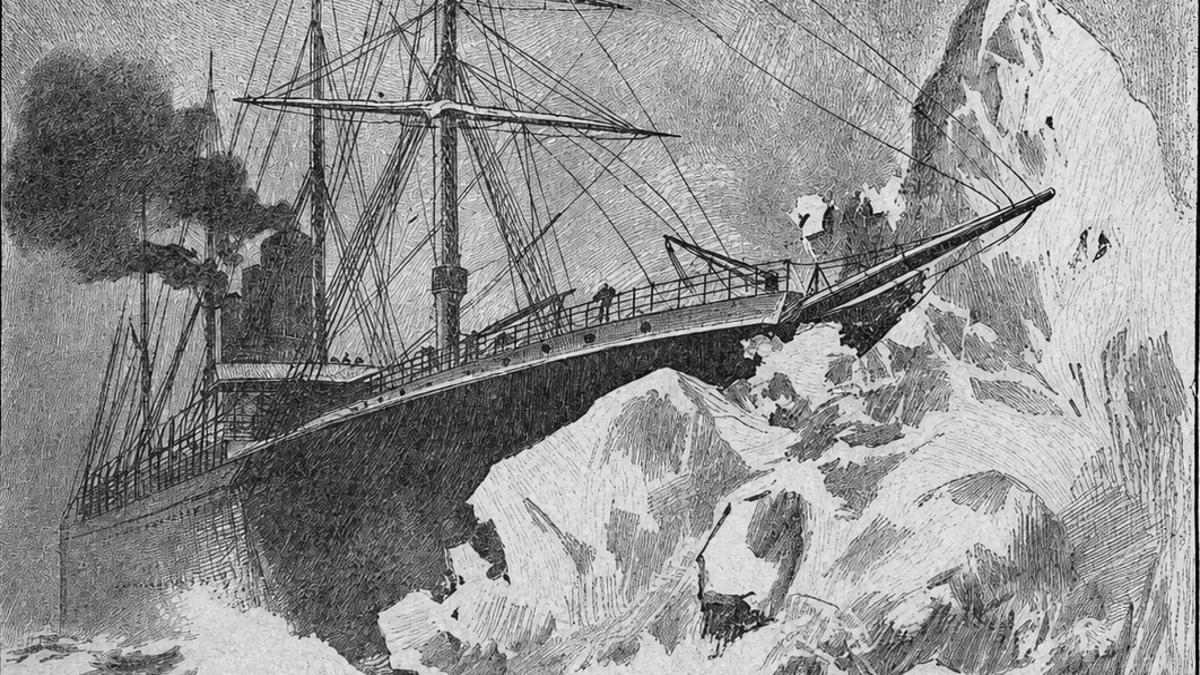 Image of the SS City of Rome striking an iceberg in 1899 from the New York Journal newspaper. (Source: loc.gov)