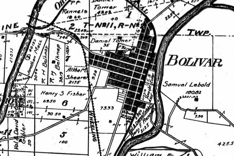 Map of Bolivar, Ohio from the 1908 Atlas of Tuscarawas County. (Source: ancestry.com)