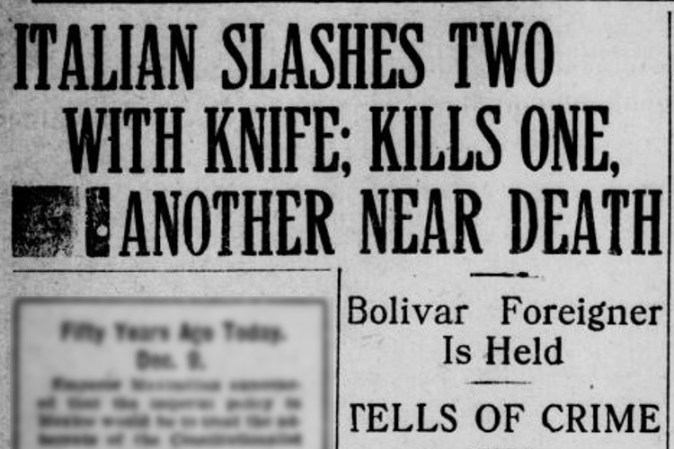 New Philadelphia, Ohio newspaper headline on the killing of Andy Zvonar by Frank Rose, December 1914. (Source: newspapers.com)