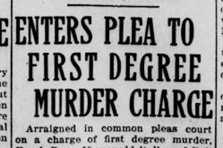 New Philadelphia, Ohio newspaper headline on Frank Rose's plea in the case of the killing of Andy Vzonar, January 1915. (Source: newspapers.com)