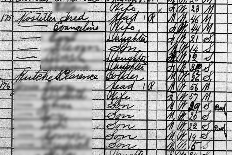 The Hostetler family recorded on the 1920 census for Wayne Township, Tuscarawas County, January 1920. (Source: familysearch.org)