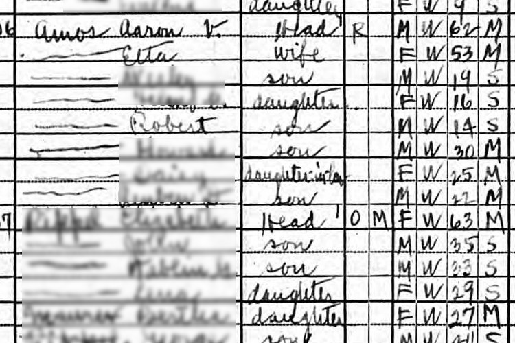 Robert Amos recorded with his family on the 1920 Census for Dover, Ohio, January 1920. (Source: familysearch.org)