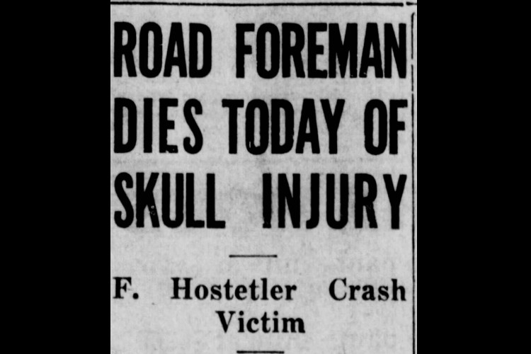 New Philadelphia, Ohio newspaper headline on the death of Fred Hostetler, July 1932. (Source: newspapers.com)