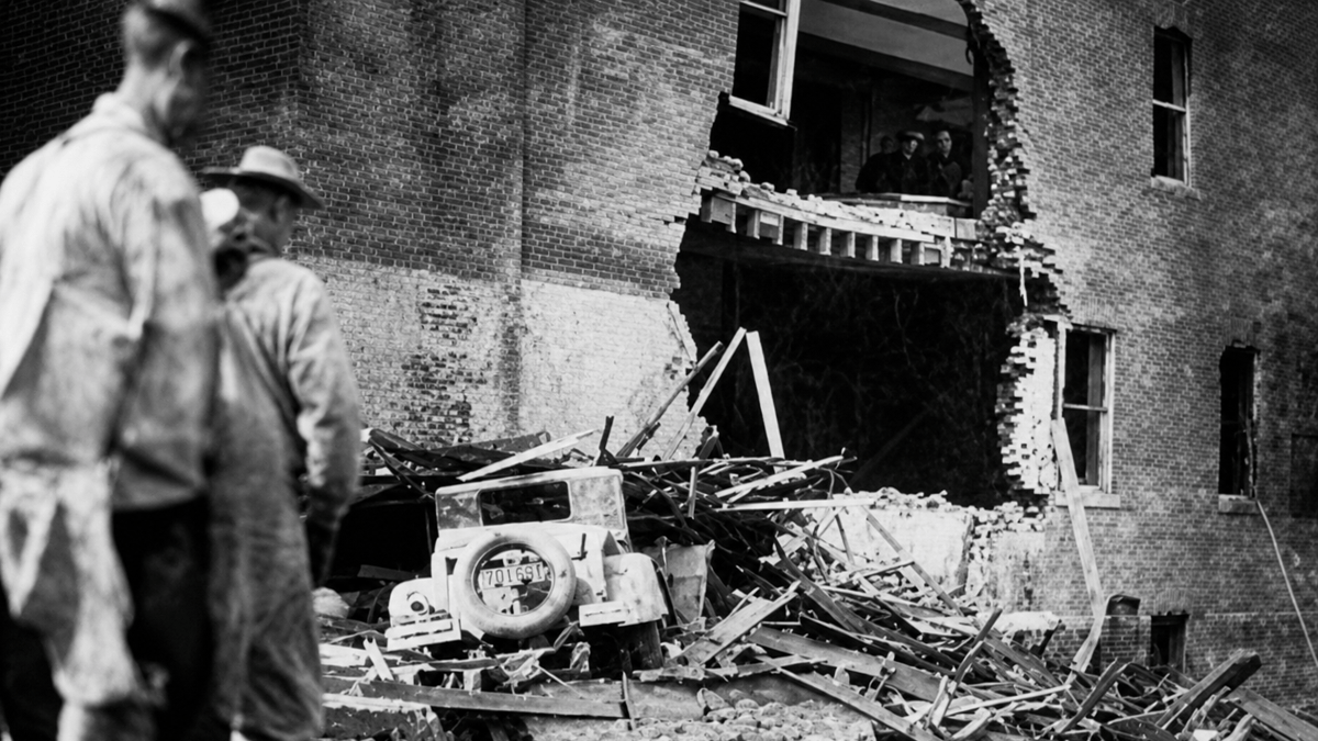 ai enhanced newspaper image of the results of the 1933 Mineral City explosion, 2026. (Source: ChatGPT)