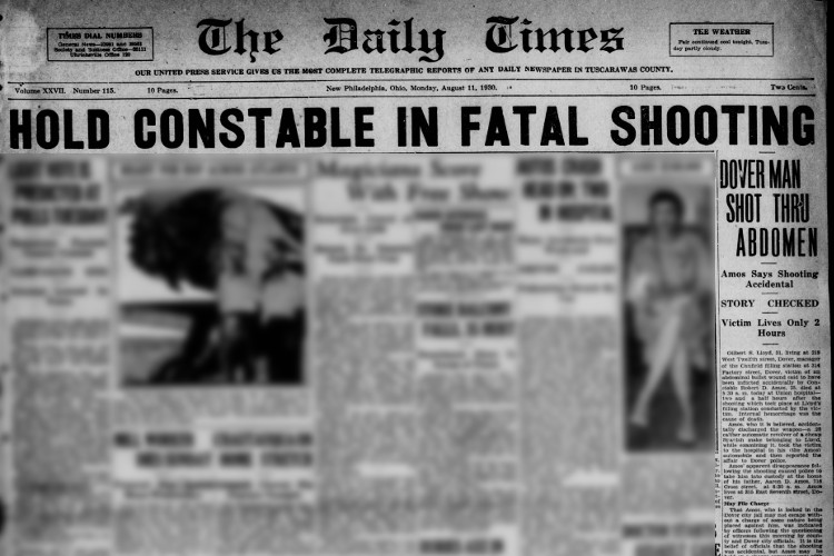 New Philadelphia, Ohio newspaper article on the shooting of Gilbert Lloyd, August 1930. (Source: newspapers.com)