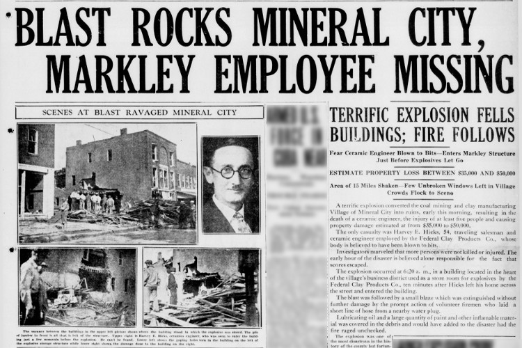 New Philadelphia, Ohio newspaper article on the Mineral City explosion, September 1933. (Source: newspapers.com)