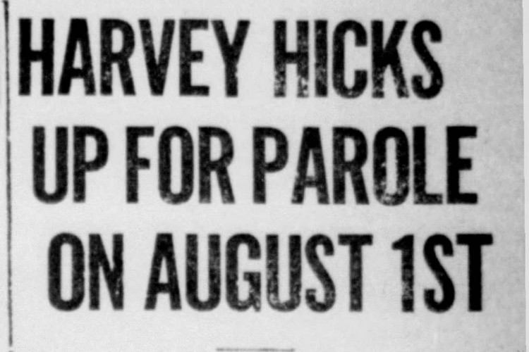 New Philadelphia, Ohio newspaper article on the parole of Harvey Hicks, June 1934. (Source: newspapers.com)