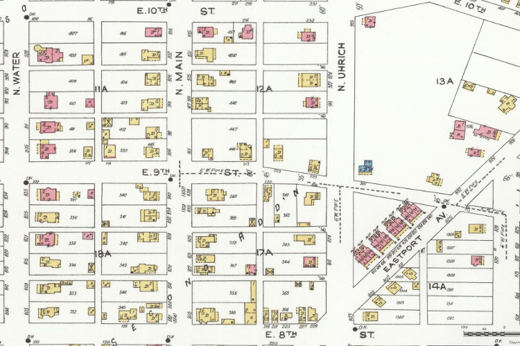 East 9th Street in Uhrichsville, Ohio as detailed on the 1923 Sanborn Fire Insurance Map of the city. (Source: loc.gov)
