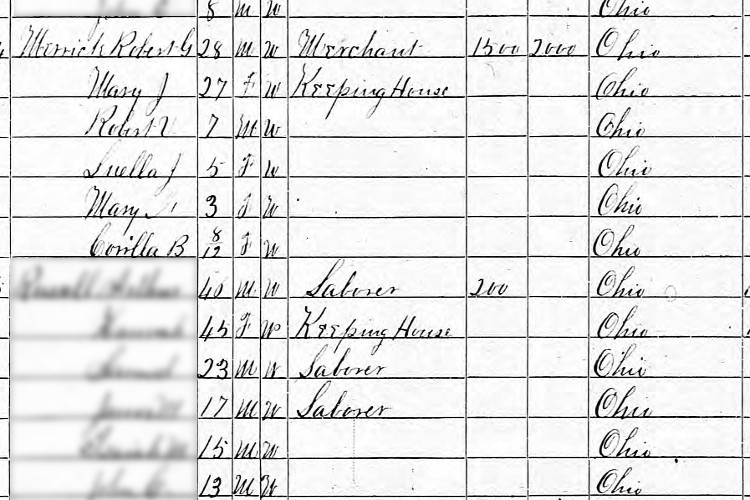 The Merrick family recorded on the 1870 census for Monroe Township, Carroll County, Ohio. (Source: ancestry.com)