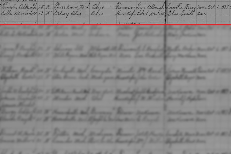Marriage of Lincoln Albaugh and Belle Merrick recorded in Michigan marriage records, 1887. (Source: familysearch.org)
