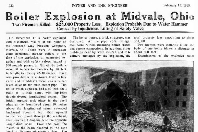 Detail from the article on the explosion that appeared in the publication Power and the Engineer, February 1910. (Source: archive.org)