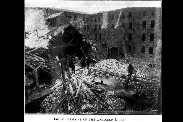 Image of the exploded boiler and room that appeared in the publication Power and the Engineer, February 1910. (Source: archive.org)
