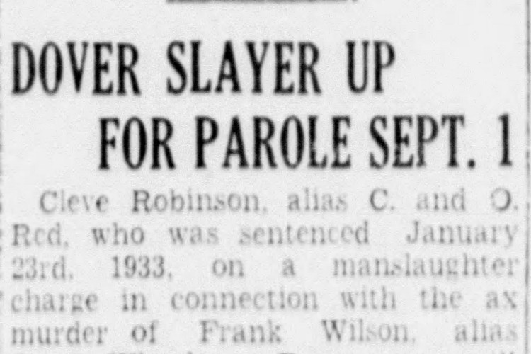 New Philadelphia, Ohio newspaper article reporting on Cleve Robinson's parole, July 1935. (Source: newspapers.com)
