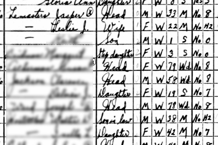 The Lemasters family recorded on the 1940 census for New Philadelphia, Ohio. (Source: familysearch.org)
