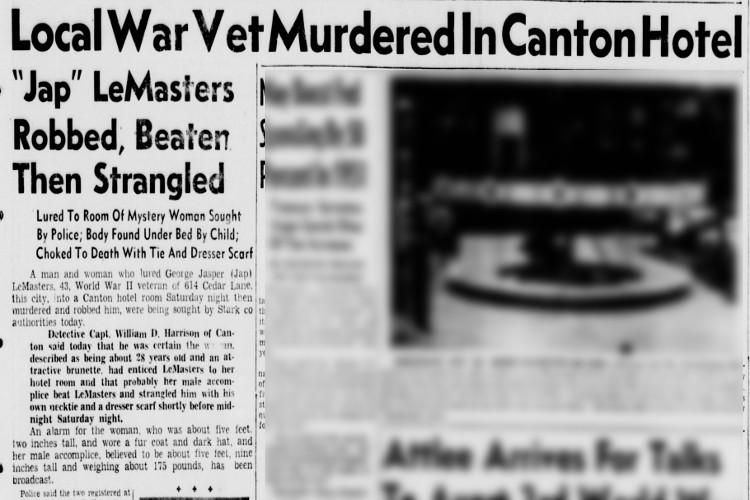 New Philadelphia, Ohio newspaper headline and article on the LeMasters murder, December 1950. (Source: newspapers.com)
