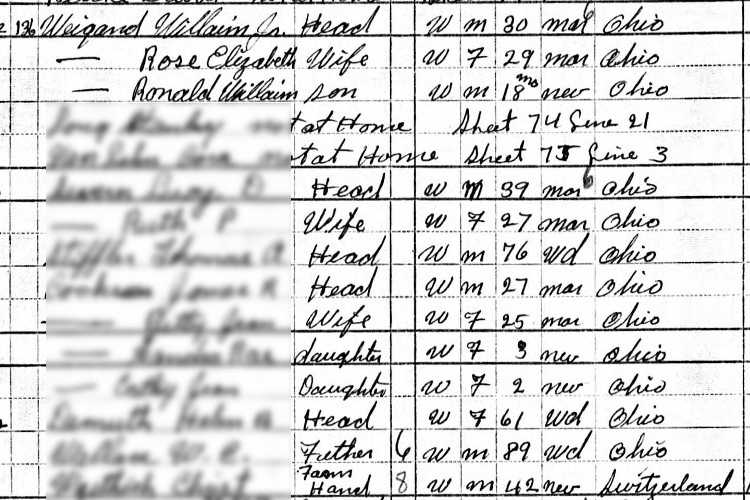 The Weigand family recorded on the 1950 census. (Source: familysearch.org)