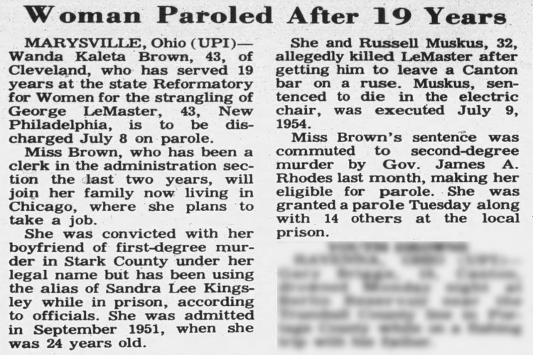 Galion, Ohio newspaper article on Kingsley's (Brown's) parole, June 1970. (Source: newspapers.com)