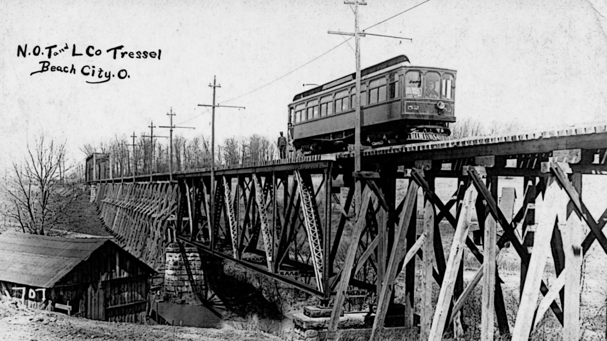 Beach City Ohio Postcard c1910 Trolley Streetcar NCT&L Trestle 49 (Source: ebay.com)