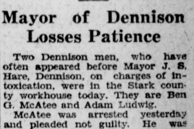 One of many New Philadelphia, Ohio newspaper references to McAtee and Ludwig's brushes with the law, November 1929. (Source: newspapers.com)