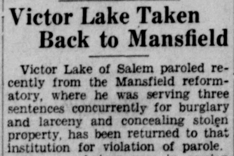 Salem, Ohio newspaper article on one of Victor Lake's subsequent arrests, January 1937. (Source: newspapers.com)