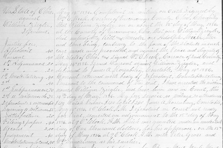 Detail from the criminal court records of William Zeigler, May 1886. (Source: familysearch.org)