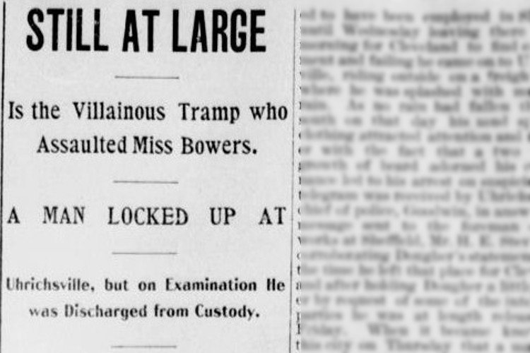 New Philadelphia, Ohio newspaper headline on the assault of Cora Bowers, June 1900. (Source: newspapers.com)