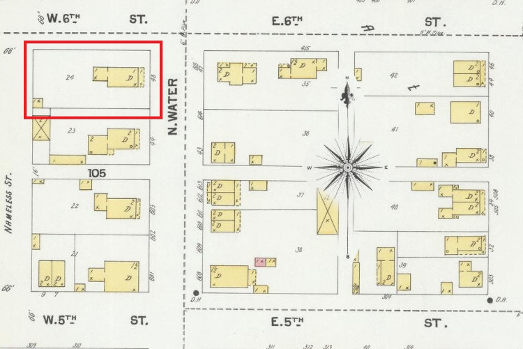 The house that previously stood on lot 24 depicted on the 1901 Uhrichsville Sanborn Fire Insurance Map. (Source: loc.gov)