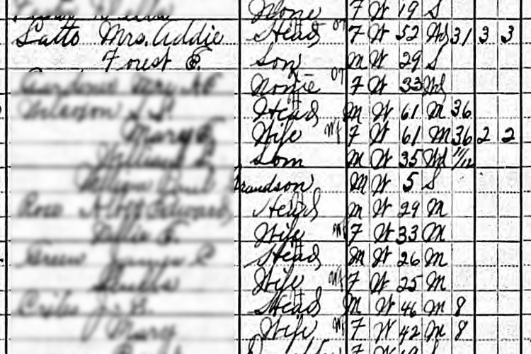 Forrest Latto and his mother, living in the home, recorded on the 1910 census. (Source: familysearch.org)