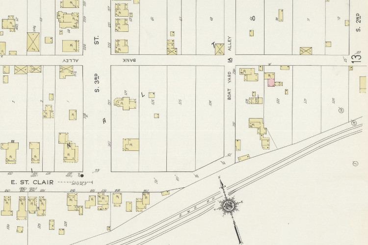 Map of the Bowers' neighborhood on St. Clair Street in New Philadelphia, Ohio, 1914. (Source; loc.gov)