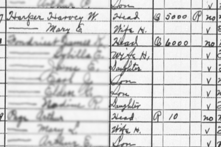 Harvey Harper and wife recorded on the 1930 census for Dover Township, Tuscarawas County, Ohio. (Source: familysearch.org)