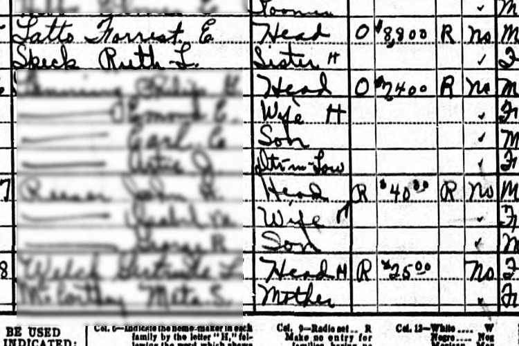 Forrest Latto and his sister Ruth, living in the home, recorded on the 1930 census. (Source: familysearch.org)