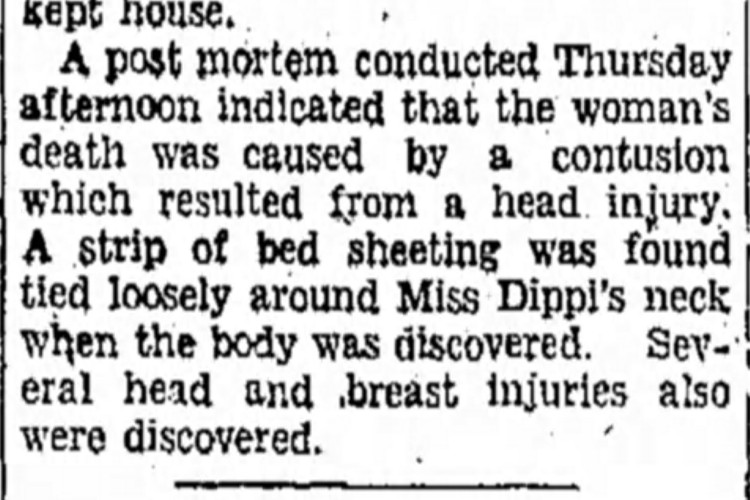 Massillon, Ohio newspaper article on the death of Augusta Dippi, March 1931. (Source: newspapers.com)