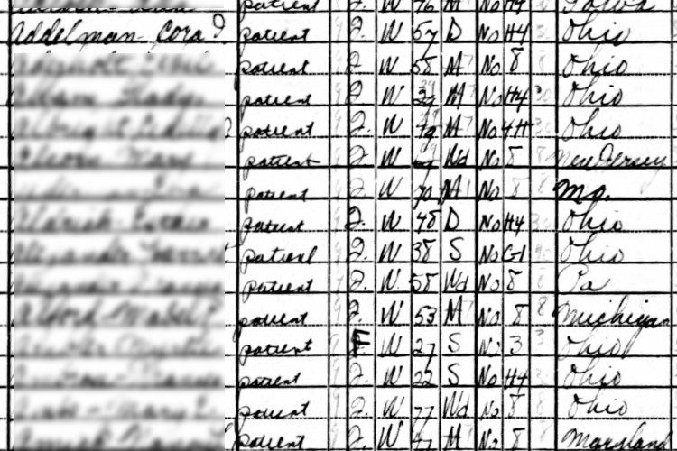 Cora Bowers Addleman recorded on the 1940 census for the Massillon State Hospital. (Source: familysearch.org)