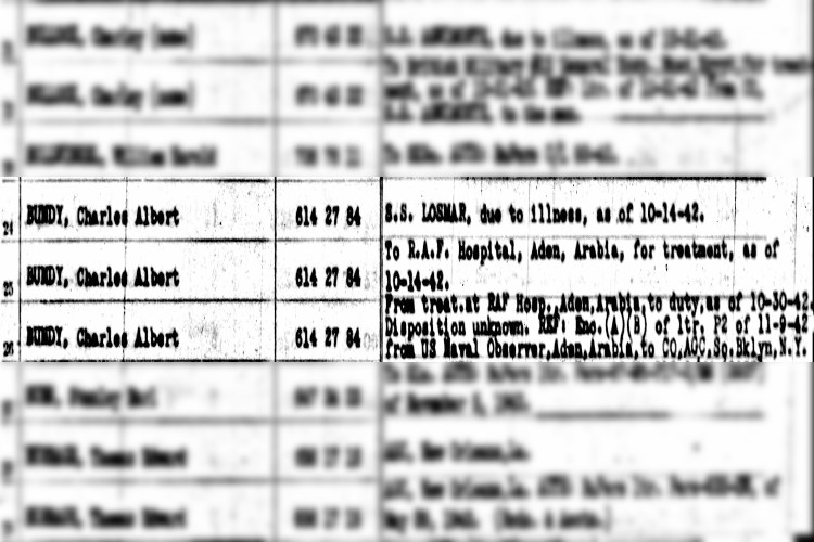 Detail from Charles Bundy's service record, November 1942. (Source: ancestry.com)