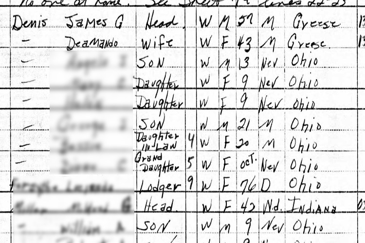 The Denis family, residing in the home, recorded on the 1950 census. (Source: familysearch.org)