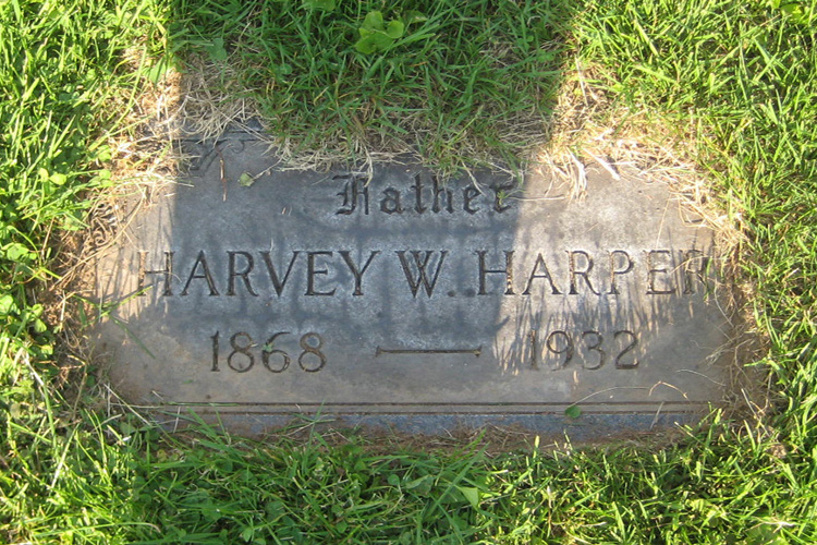 Harvey Harper's grave marker in Evergreen Burial Park, New Philadelphia, Ohio, 2014. (Source: findagrave.com)