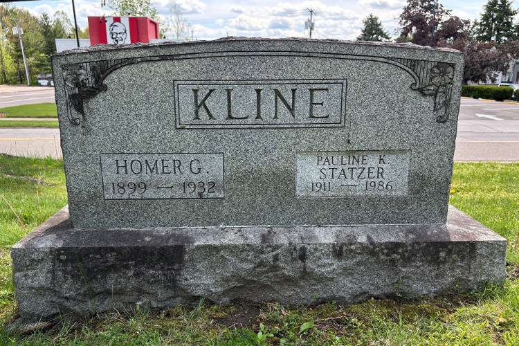 Homer Kline's headstone in Maple Grove Cemetery, Dover, Ohio, 2026. (Source: findagrave.com)